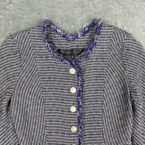 Theyskens' Theory Jacket Womens 4 Blue‎ Jossak Tweed Button Fringe Metallic Lady - Picture 4 of 13